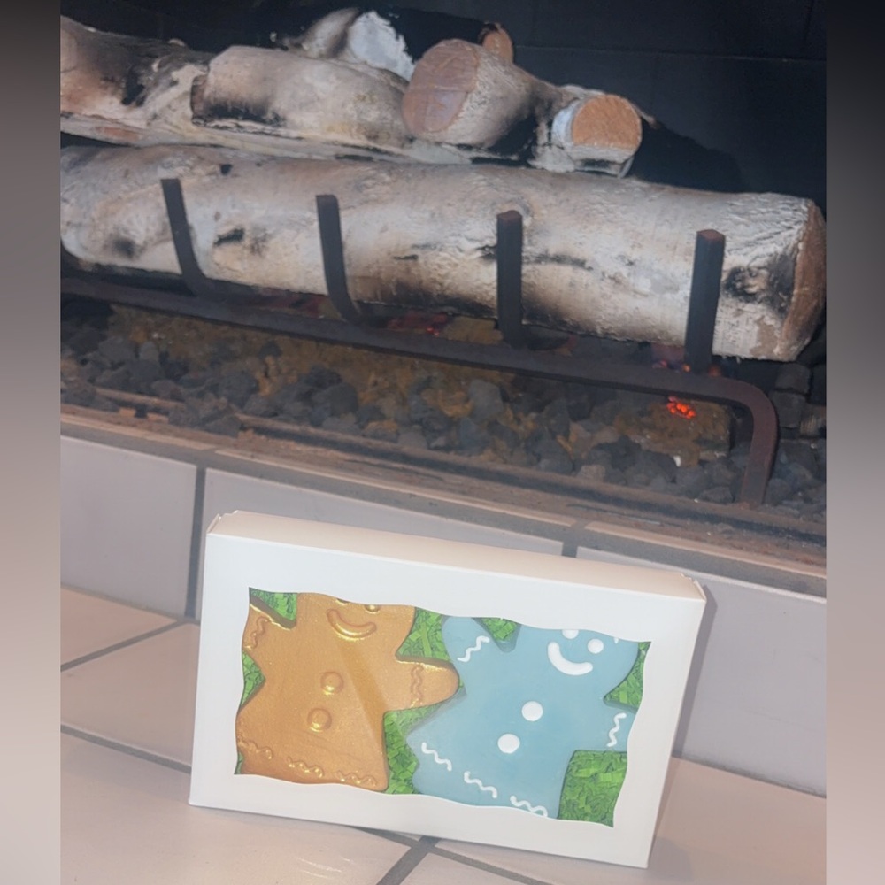 Gingerbread Man Sidewalk Chalk Handmade in Gold and Blue Christmas Holiday Gift